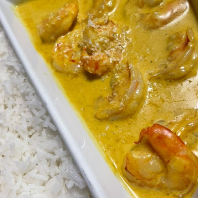 caril de gambas com arroz basmati